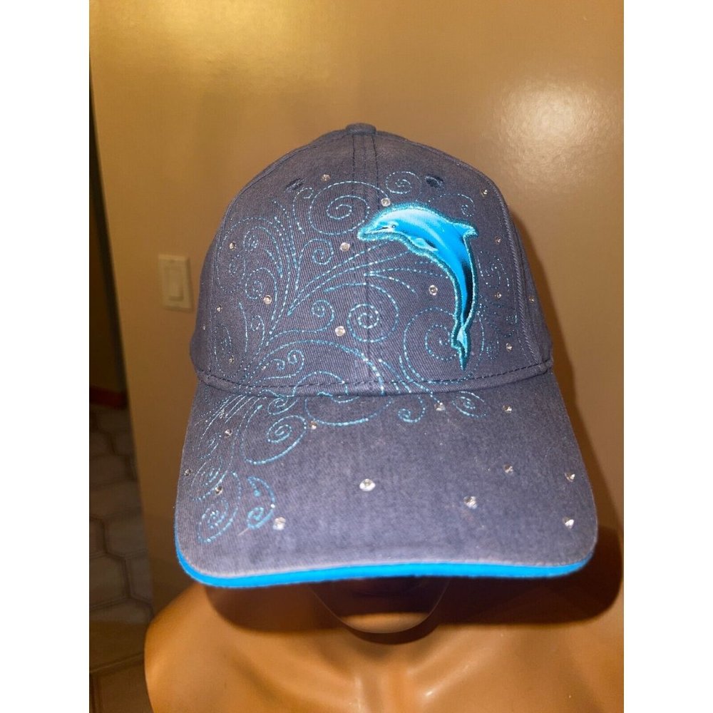 Seaworld Women's Blue Snap Closure Dolphin Jeweled Baseball Hat Cap Sea World